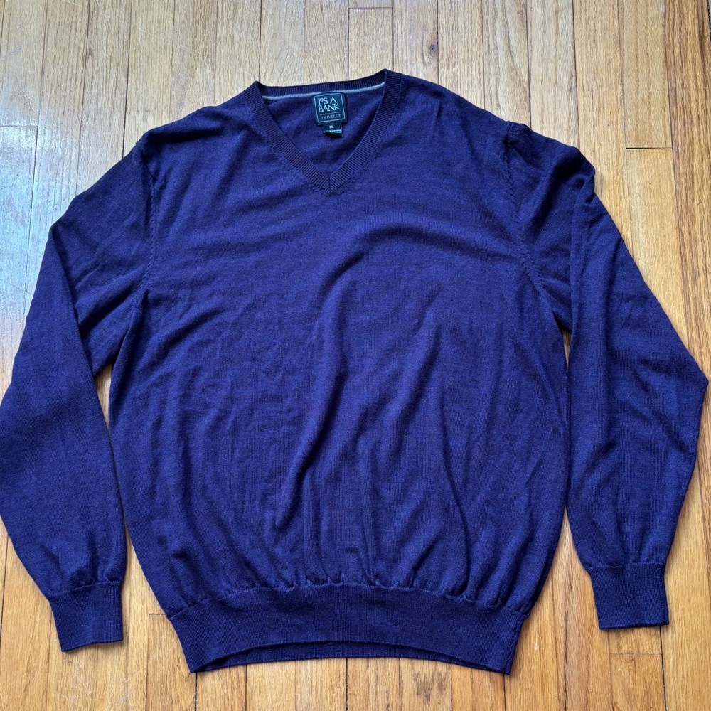 Jos.A. Bank Purple V-Neck Sweater XXL 100% Merino Wool